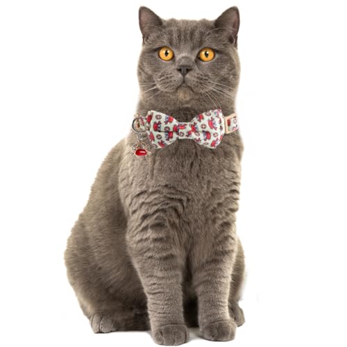 Cat Collar Breakaway with Cute Bow Tie Bandana and Bell Crab Accessories for Kitty Adjustable Safety - color: crab
