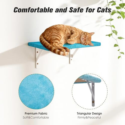 5 Pcs Wall-Mounted Climber Set, Wood Indoor with Shelves and Perches, Ladder, Condo House, Scratching Board and Tree, Wall Shelves Furniture for Cats (Ocean Blue) - color: Ocean Blue