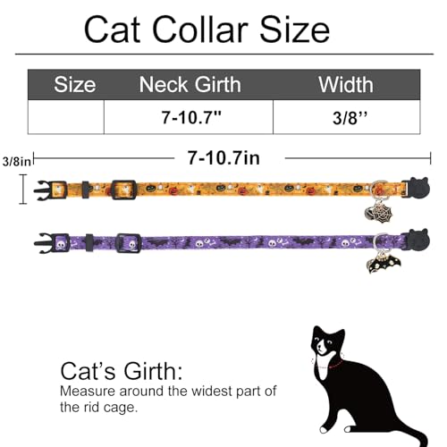Halloween Cat Collar, Cotton 2 Pack Cat Collar with Bells, Breakaway Collars for Girl Boy Cats Kittens, Halloween Purple - color: Halloween Purple