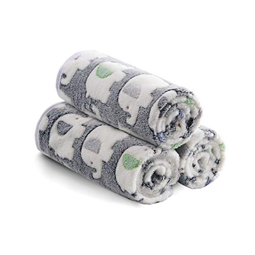 1 Pack 3 Blankets Super Soft Fluffy Premium Cute Elephant Pattern Pet Blanket Flannel Throw for Dog Puppy Cat Dark Grey Large(41x31 inch) - color: Dark Grey, size: 41x31 inch (Pack of 3)
