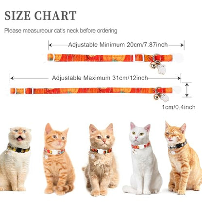 Unique style paws 2 Pack Kitten Collar Breakaway with Bell & Pendant, Adjustable Safety Cat Cotton Collars for Girl Boy Cats and Small Pets - color: pumpkin & maple party
