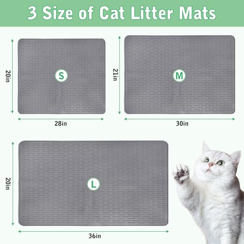 Cat Litter Mat 28" x 20" Waterproof Rubber Litter Box Mat Non-Slip & Soft Litter Trapping Mat Easy to Clean Kitty Litter Mat for Indoor Floor (Small) - size: S:28"×20"
