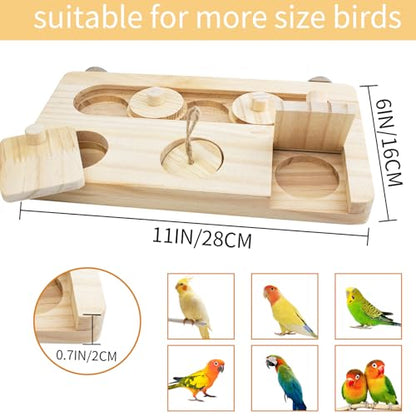 FlidRunest Wooden Bird Foraging Toys, Interactive Bird Foraging Toys Puzzle for Cage, Parakeet Training Intelligence Enrichment Toys, Parrot Cage Slow Feeder for Parakeet, Cockatiel, Sun Conures - size: Large