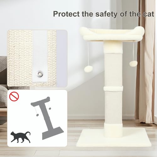 34" Cat Scratching Post for Indoor Cats, Sisal Cat Scratcher with Large Plush Perch, Vertical Posts with Elevated Bed and with Two Dangling Balls, Removable & Washable Cover, Beige White - color: Beige white