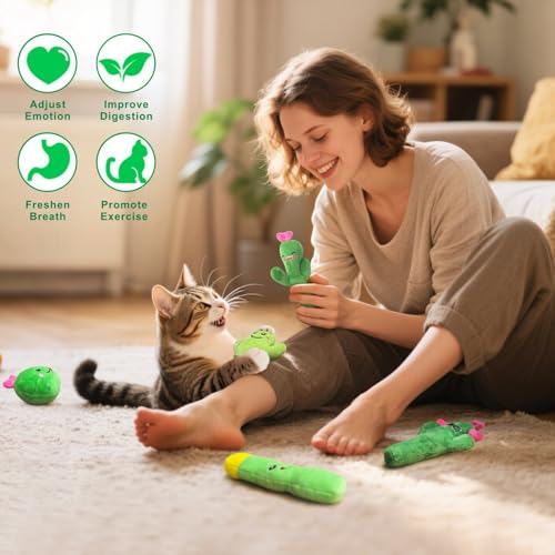 Catnip Cat Toys Cactus Crinkly Sound 5 Pack Interactive Chew Kitten Cat Toys for Indoor Cats Exercise Cat nip Toy to Stimulate Play & Reduce Boredom