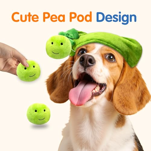 Hide and Seek Dog Toys, Interactive Squeaky Plush Puzzle Toy with Crinkle, Dog Enrichment Toys for Boredom & Stimulation, for Small Medium Dogs, Non-Aggressive Chewers(Pea Balls, Pack of 3) - style: A-Peas