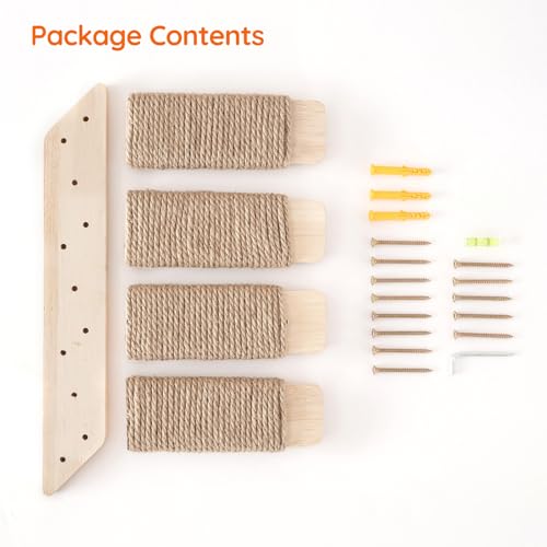HOOBRO Cat Wall Shelves Set of 2, Wood Wall Mounted 4-Level Cat Wall Steps, Cat Wall Climber Furniture, Cat Climbing Shelves with Jute Scratching Steps, for Cat Perches and Platforms, Nature NL42CS03