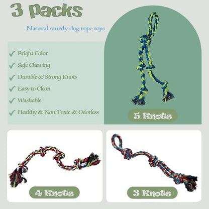 3-Pack Heavy Duty Dog Rope Toy, Tough Chew Toys, Durable Interactive Tug of War &Teeth Cleaning Ropes for Large and Medium Aggressive Chewers (3-Pack, Large) - size: Large