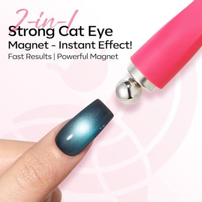 Modelones Cat Eye Gel Polish Nail Magnet, 8-in-1 Cat Eye Magnet Tool for Gel Nails Strong Magnetic Nail Art Wand with Steel Ball, Glass Bead& French Tip&Clover Cateye Multi-Effect Magnets DIY Salon - color: A A 8-in-1 Cat Eye Magnet