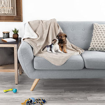 Waterproof Pet Blanket - 30x40-Inch Reversible Sherpa Fleece Throw Protects Couches, Cars, and Beds from Spills, Stains, and Fur by PETMAKER (Tan) - color: Tan, size: X-Small
