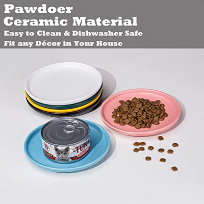 Ceramic Shallow Cat Dish 6 inch, Whisker Fatigue Free Cat Food Bowls, Wide and Small Pet Plate for Kitten and Kitty, Short Legged Munchkin Cat - color: 3 Pack - Blue & Yellow & Pink