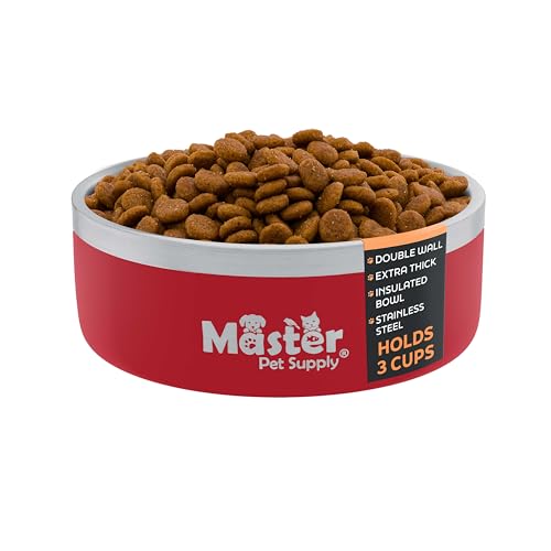 Master Pet Supply Stainless Steel Dog Bowls - 25 oz, Heavy Duty - Crimson Flame, Double Wall Extra-Thick Insulated, Non-Slip Pet Water Bowl for Dogs, Cats & Pets, Anti Rust Metal, Dish Washer Safe - color: Crimson Flame, size: 3 Cups (25 oz)