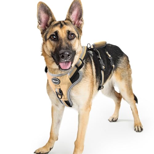 Escape Proof Dog Harness - No Pull Dog Harness with Handle, Soft Padded Reflective and Adjustable Full Body Pet Harness Vest for Medium Large Dogs Walking Hiking Training, Beige Large - color: Beige, size: Large