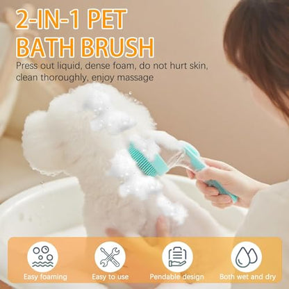 7 PCS Pet Bath Brush Set, Dog Bath Brush with Shampoo Dispenser, Cat Chin Cleaning Brush, Dog Toothbrush, Adjustable Glove Massage Brush, Pet Scrubber for Bathing Long Short Haired Dogs Cats (Yellow) - color: Yellow