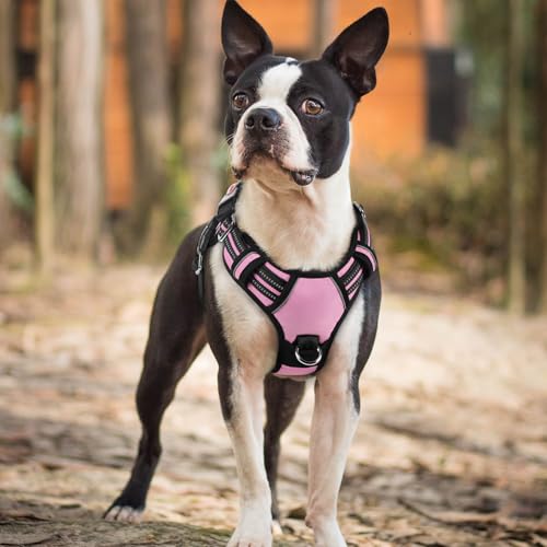 rabbitgoo Dog Harness Small Sized, No Pull Dog Vest with 3 Buckles, Adjustable Soft Padded Pet Harness with Easy Control Handle and Reflective Strips, Light Pink, S - color: Light Pink, size: Small