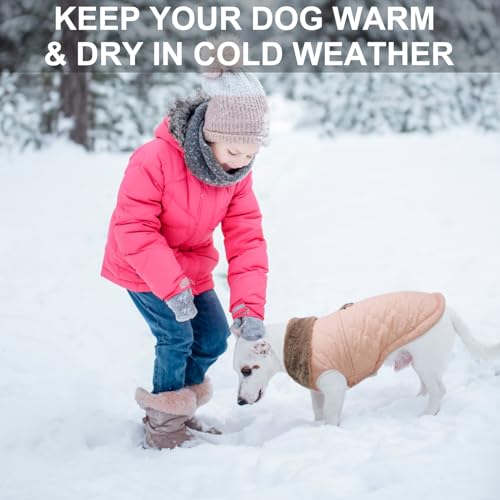 BEAUTYZOO Winter Dog Coat with Harness Built in, Warm Dog Puffer Jacket Vest Padded Fleece Cold Weather Coats Windproof Waterproof Snow Jackets Clothes for Small Medium Puppy, Pink M - color: Pink, size: M (Back: 15",Chest: 21")