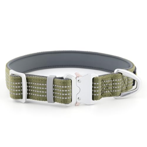 Plutus Pet Reflective Dog Collar with Aviation Aluminum Buckle, Neoprene Padded for Comfort, Lightweight, Heavy Duty Nylon Collar for Puppy Small Medium Large Dogs (Ranger Green, S) - color: Ranger Green, size: S