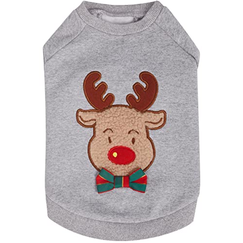 Blueberry Pet Soft & Comfy Ultimate All-Weather Christmas Reindeer French Terry Pullover Crewneck Dog Sweatshirt Jacket, Back Length 16", Pack of 1 Holiday Clothes for Dogs - color: Reindeer, size: 16 inch (Pack of 1)