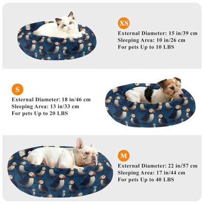 Calming Donut Dog Bed Puffins Lovely Design, 22" Washable Pet Lounger with Removable Cover, Cozy Cushion Comfort Nest for Medium Dogs - size: Medium