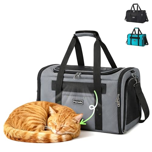 Cat Travel Carrier .Foldable Dog Carrier Bag, Soft Sided cat Carrier up to 20 Lbs,Pet Carrier Soft-Sided Escape Proof with 4 Ventilated Windows, Airline Approved Cat Carrier (Grey)