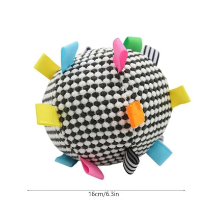 Plush Dog Ball Toy with Bell & Colorful Straps, 6.3 Inch Soft Interactive Fetch Toy, Lightweight Chew Toy for Small & Medium Dogs, Puppy Stuffed Play Ball (Black) - color: Black