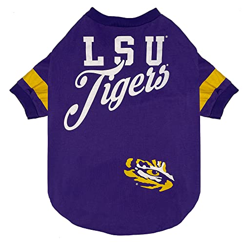 Pets First NCAA LSU Tigers T-Shirt for Dogs & Cats,Small Football/Basketball Dog Shirt for College NCAA Team Fans Fashionable Stripe Design,Team Color,LSU-4146-SM - color: LSU Tigers, size: Small