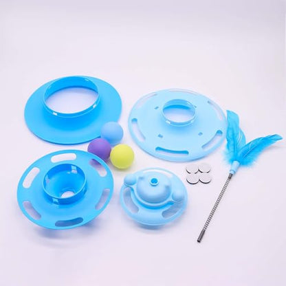Cat Ball Track Toys, Creative Feather Toy, consisting of 3 Balls and a Feather Stick, Tower-Shaped cat Intelligence Toy, Suitable for Chasing Games with Kittens. (Green) - color: Green