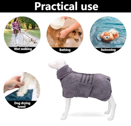 Geyecete Dog Bathrobe Towel Dog Drying Coat-Dry Fast Dog Bag-Pineapple Grid Fast Drying Super Absorbent Pet Dog Cat Bath Robe Towel-Gray-S - color: Gray(Pineapple grid), size: Small