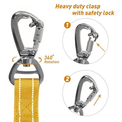 AUBELL Tactical Dog Leash Heavy Duty,4-6ft Reflective Strong No Pull Bungee Leash for Medium Large Dogs with Comfortable Padded Double Handle,Car Seat Belt,360 Degree Rotating Carabiner,Yellow - color: M/L-Yellow(4-6FT)