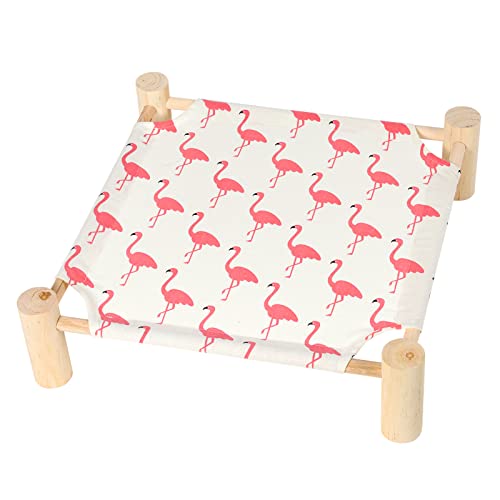 Cat and Dog Hammock Bed for Small Dogs, Brethable Wooden Cat Pet Rabbit Elevated Cooling Outdoor Bed Cots Furniture for Summer Flamingo - color: Flamingo