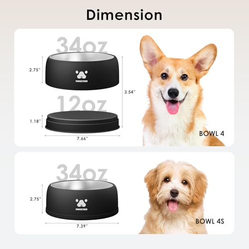 PAWGETHER® Stainless Steel Dog Bowls, Dog Food and Water Bowl Non-Slip Easy to Clean Dishwasher Safe for Puppy Small Medium Dogs Cats Black 34oz - color: Black (34oz)