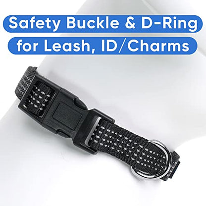 Pawtitas Reflective Dog Collar for X-Small Dogs – Adjustable Nylon Puppy Collar with Quick-Release Buckle | Fits Neck 8–13 in | Night Safety Training Collar | XS | Black - color: Black, size: X-Small (Pack of 1)