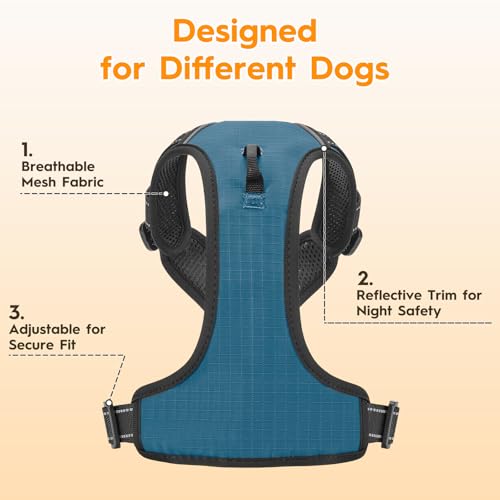 No Pull Dog Harness, No Chock Reflective Adjustable Soft Padded Pet Vest with Easy Control Handle, Easy Wearing with Stylish, Reinforced Knot, 2 Buckles - color: Abyss Navy, size: X-Small
