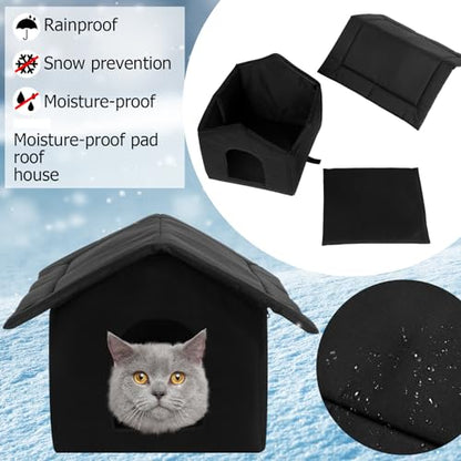 Soaoo 3 Pcs Cat Houses for Outdoor Stray Cats Shelter Weatherproof Outside House Indoor Foldable Pet Cave with Tent Stakes for Wild Animal Dogs(Pure Black Style) - style: Pure Black Style