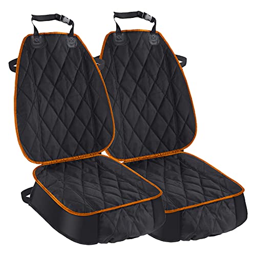 Dog Car Seat Cover for Cars SUVs Trucks, Thicked 600D Oxford Heavy Duty Waterproof Front Car Seat Covers for Dogs Durable Nonslip Padded Pet Car Seat Protector with Side Flaps, 2 Pack - color: Orange, size: 2 PCS
