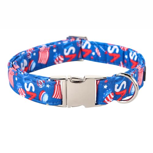 Lionet Paws Dog Collar, Comfortable Cute American Collar with Metal Buckle for Male Female Puppies, July of 4th, XS, Neck 8-12 inches - color: USA, size: X-Small (Pack of 1)