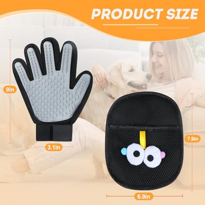 Pet Hair Removal Glove for Cats & Dogs 1PC and Cat & Dog Grooming Gloves for Shedding Brushes 1 Pair, Pet Hair Remover Tool for Clothing, Couch, Carpet, Car Seat, Deshedding Brush & Massage - color: Black Grey Gloves