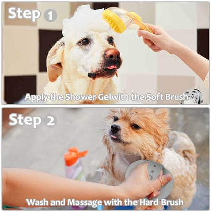 (6 Pcs) ELEGX Pet Grooming Bath Massage Brush with Soap and Shampoo Dispenser Soft Silicone Bristle for Long Short Haired Dogs Cats Shower - color: Yellow kit