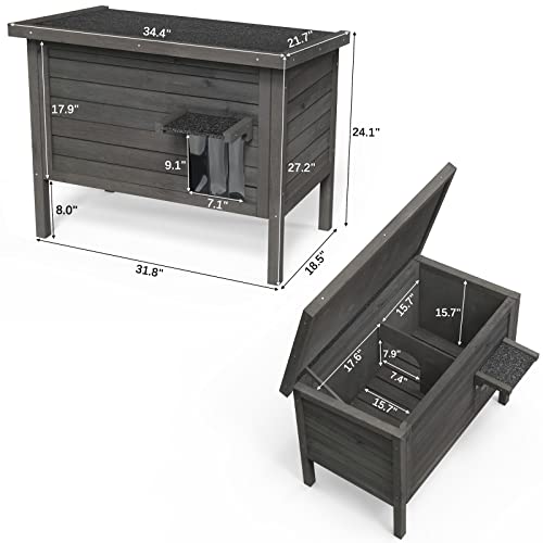 GDLF Outdoor Cat House Feral Cat Enclosure 100% Insulated All-Round Foam Weatherproof Solid Wood Large Size for Multiple Felines 34.5" L*21.5" W*27.2" H - style: Feral Cat Shelter