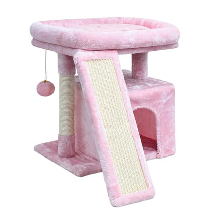 Small Pink Cat Tree for Indoor Cats, Cute Cat Tower with Perch, Condo, House and Stable Stand for Kittens & Adult Pets（Pink） - color: Pink