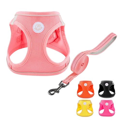 Soft Mesh Dog Harness and Leash Set, No Pull Puppy Harness and Leash Set, Reflective Step in Harness for Small Medium Dogs, Easy Walk Escape Proof Vest Harnesses (Pink, XS) - color: Pink, size: XS