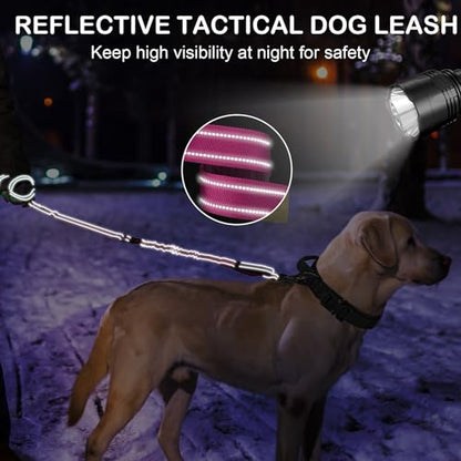 Tactical Dog Leash Heavy Duty, 4-6FT Shock Absorbing Bungee Dog Leash, Reflective Military Strong No Pull Lead with 2 Padded Handle and Car Seatbelt for Medium Large Dogs, Khaki - color: Khaki