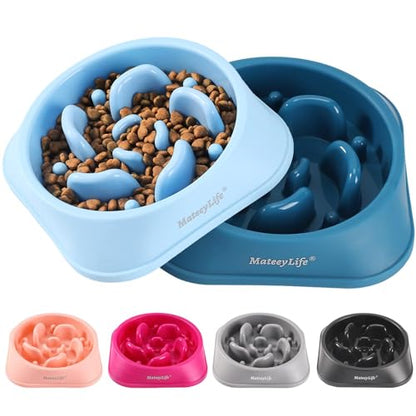 MateeyLife Slow Feeder Dog Bowls 2PCS, Anti-Choking Puzzle Dog Food Bowls, Anti-Slip Interactive Feeding Slow Down Eating, Bloat Stop Maze Dishes for Medium Breeds - color: A-LightBlue&DarkBlue, size: Medium