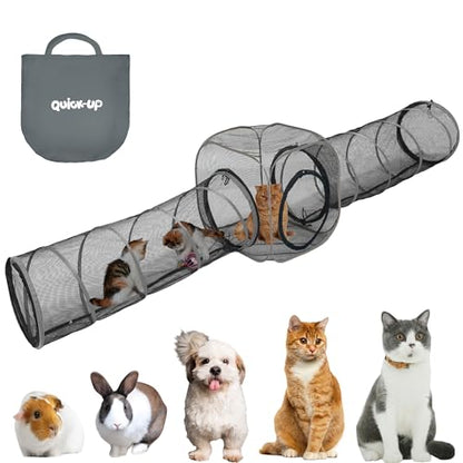 2 Connectable Large Cat Tunnels and 1 Portable Mesh Cube for Indoor and Outdoor, Durable Enclosed Outdoor Pet Playpen for Cats,Puppy and Small Animals to Play, Jump and Sleep Safely - size: 3 in 1 cube+2 tunnels