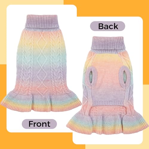 Lelepet Dog Sweater Turtleneck Knitwear Sweatshirt Cable Knit Warm Dress for Small Medium Large Dogs Puppy Fall Sweater, Pitbull, Lab, XL - color: Rainbow, size: XL