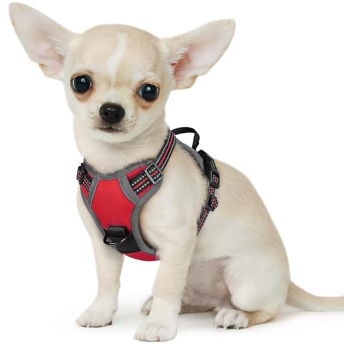 Small Dog Harness No Pull, Service Vest with Reflective Strips and Control Handle, Adjustable and Comfortable for Easy Walking, No Choke Pet Harness with 2 Metal Rings, Red, XS - color: Red, size: X-Small