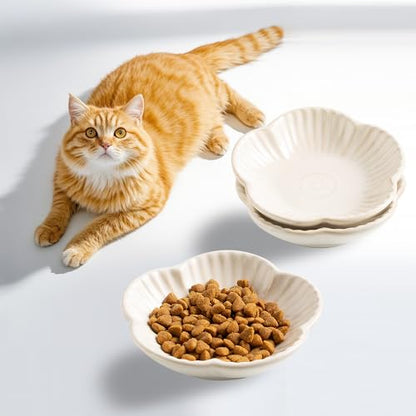 Cat Food Bowls, Ceramic Cat Plates, Dish for Food, Water and Snack, 4.72 Inch, Indoor and Outdoor Use, Kitten Puppy and Small Animals Bowls Set of 3 (White) - color: white