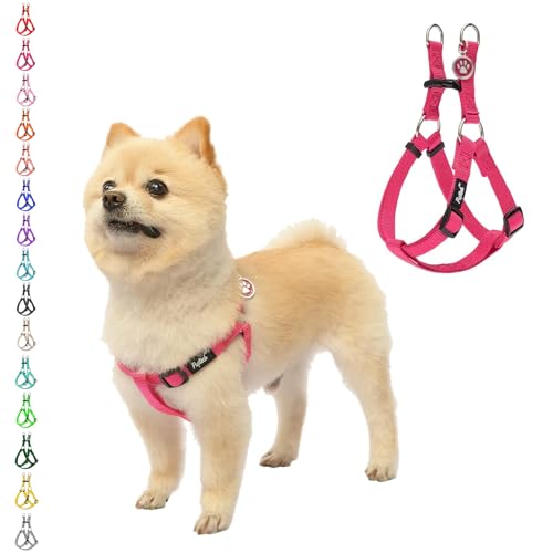 PUPTECK No Pull Dog Harness Soft Adjustable Basic Nylon Step in Puppy Vest Outdoor Walking with ID Tag X-Small DeepPink - color: DeepPink, size: X-Small