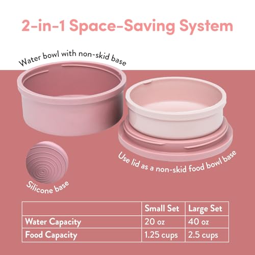 KindTail Pet Bowl Set + Silicone Pet Food Mat - Includes 2 Portable Dog Bowls with Lid & Handle + 1 Waterproof Pet Feeding Mat - Made from Food-Grade, Dishwasher-Safe Materials - BPA & Toxin-Free