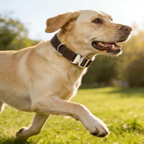 AssuredLock Leather Dog Collar, 1.5” Wide, Smooth Quick-Release Buckle with Adjustable Design, Heavy-Duty Handcrafted Collars for Large Dogs, Brown-L - color: Brown, size: 17-28.5 In